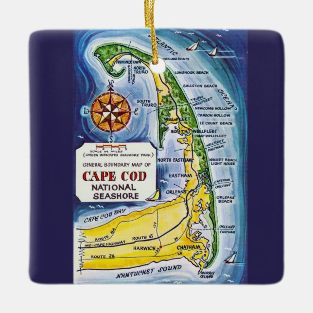 Ornement En Céramique Carte ancienne de Cape Cod (Devant)