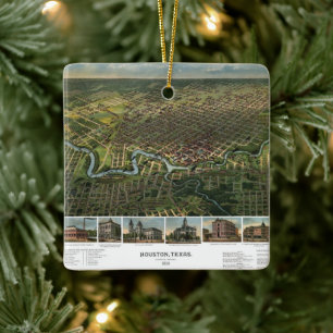 Ornement En Céramique Carte ancienne de Houston, Texas avec rivière Buff