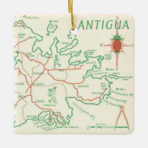 Ornement En Céramique Carte ancienne de l'île d'Antigua