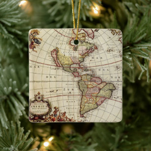 Ornement En Céramique Carte ancienne des Amériques par Johannes De Ram