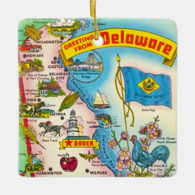 Ornement En Céramique Carte ancienne du Delaware  (Devant)