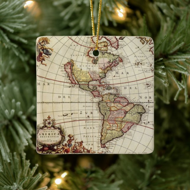 Ornement En Céramique Carte antique des Amériques par Johannes De Ram (Arbre)