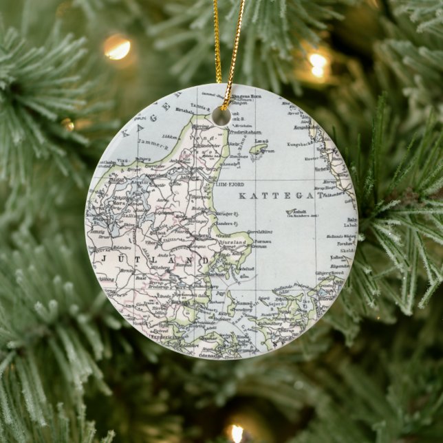 Ornement En Céramique Carte antique du Danemark, Danmark en danois, 1905 (Arbre)