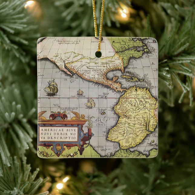 Ornement En Céramique Carte antique du monde des Amériques, 1570 (Arbre)