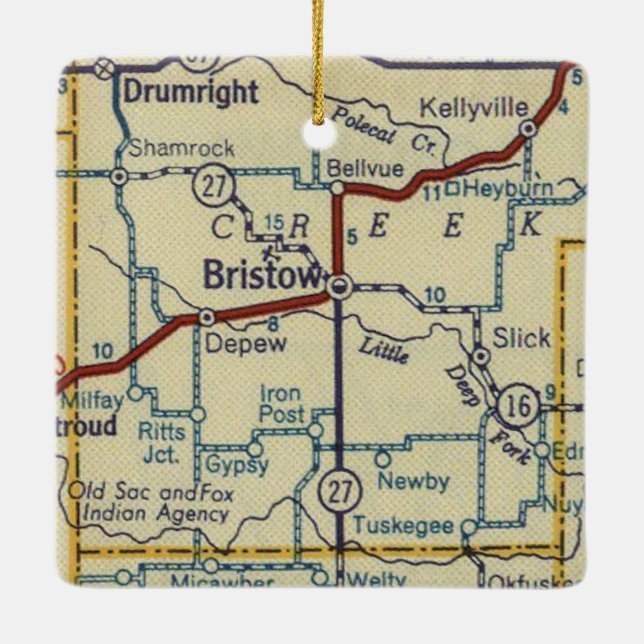 Ornement En Céramique Carte de Bristow Oklahoma Retro (Dos)