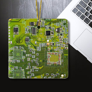 Ornement En Céramique Carte de circuit Geek d'ordinateur vert clair