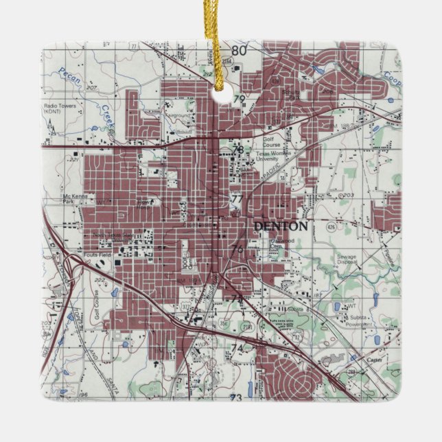 Ornement En Céramique Carte de Denton Texas City (Devant)
