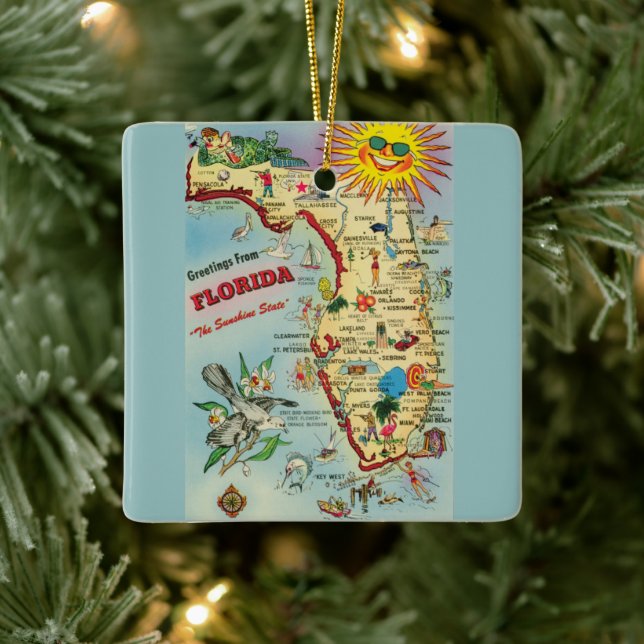 Ornement En Céramique Carte de Floride (Arbre)