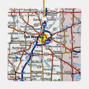 Ornement En Céramique Carte de Fort Wayne Indiana