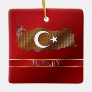 Ornement En Céramique Carte de la Turquie et or métallique de drapeau