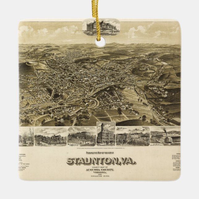 Ornement En Céramique Carte de la ville de Staunton, la Virginie (1891) (Devant)