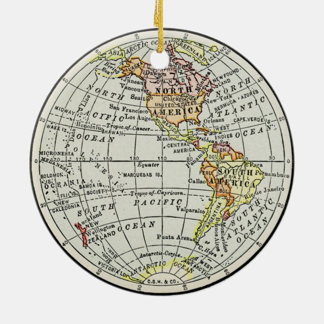 Ornement En Céramique Carte de l'hémisphère occidental Globe Travel Art (Dos)