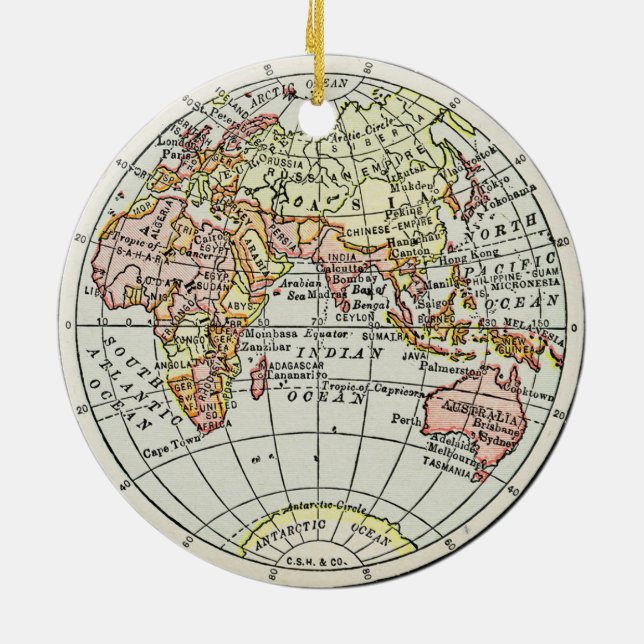 Ornement En Céramique Carte de l'hémisphère oriental Globe Travel Art (Dos)
