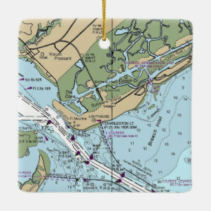 Ornement En Céramique Carte de l'île de Sullivan en Caroline du Sud