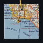 Ornement En Céramique Carte de Long Beach CA 50<br><div class="desc">L'ornement de Noël de Long Beach en Californie fait avec la carte vintage de 1955.</div>