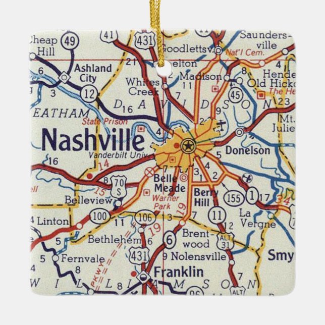 Ornement En Céramique Carte de Nashville (Devant)