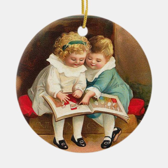 Ornement En Céramique Carte de Noël des livres pour enfants (Devant)