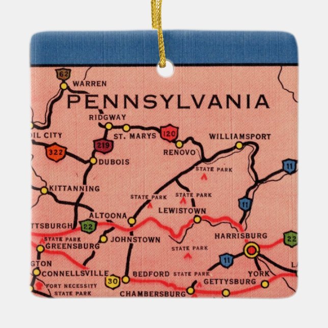 Ornement En Céramique Carte de Pennsylvanie vintage (Devant)