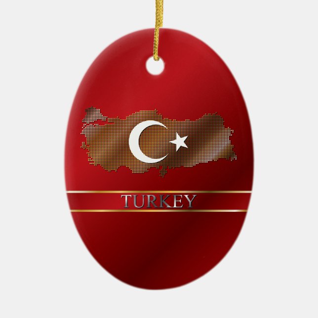 Ornement En Céramique Carte de pixel de la Turquie et drapeau turc (Devant)