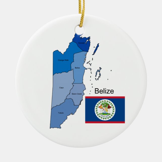Ornement En Céramique Carte de secteur de Belize avec le drapeau (Devant)