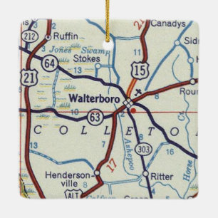 Ornement En Céramique Carte de Waltersboro Caroline du Sud