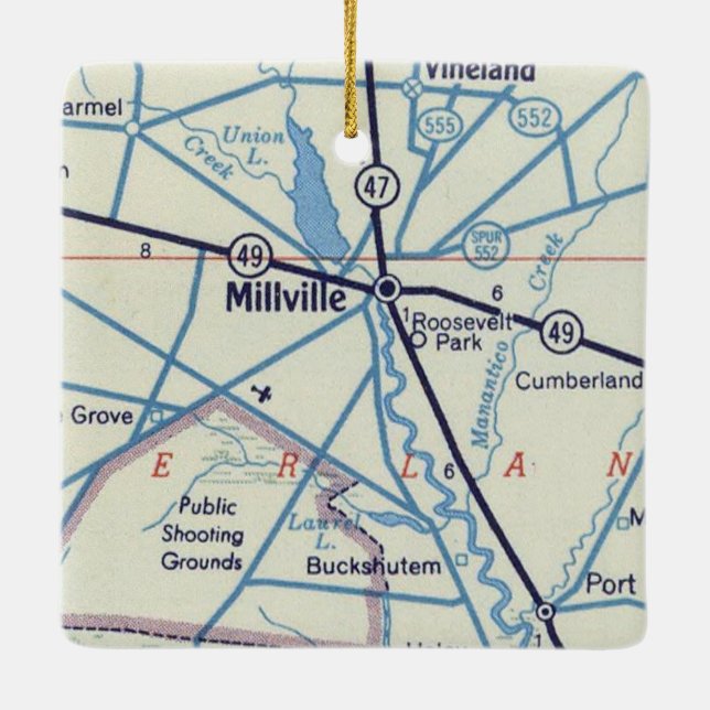 Ornement En Céramique Carte des années 50 du Millville NJ (Dos)