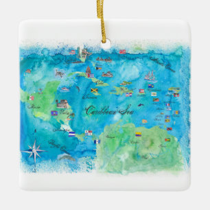 Ornement En Céramique Carte des Caraïbes Antilles d'affiche de voyage de