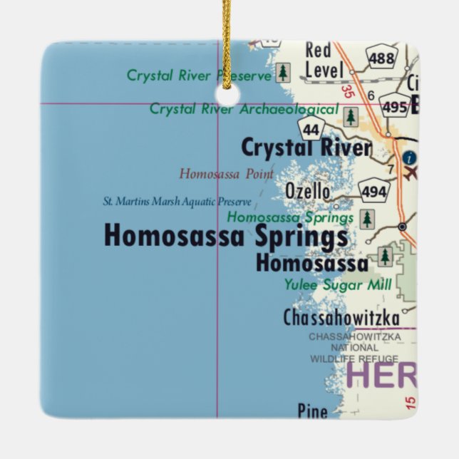 Ornement En Céramique Carte des sources d'Homosassa en Floride (Dos)