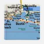 Ornement En Céramique Carte Destin Florida<br><div class="desc">Destin Florida ornement de Noël fait avec la feuille de route vintage.</div>
