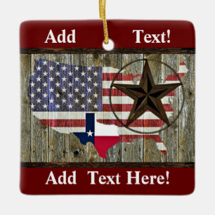 Ornement En Céramique Carte du drapeau de l'État de Texas Lone Star