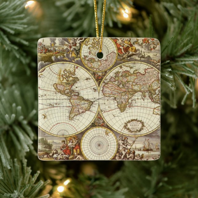 Ornement En Céramique Carte du Vieux Monde antique par Frederick de Wit, (Arbre)