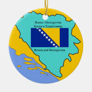 Ornement En Céramique Carte et drapeau de la Bosnie-Herzégovine