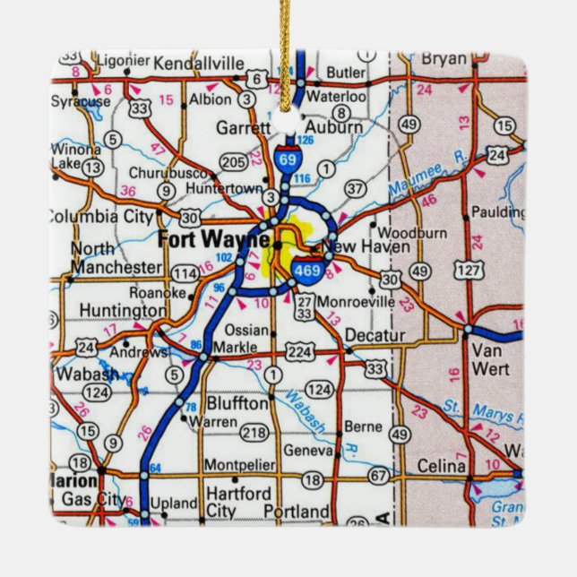 Ornement En Céramique Carte Fort Wayne Indiana (Dos)