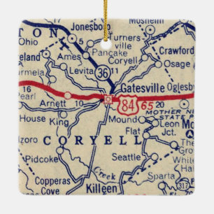 Ornement En Céramique Carte Gatesville TX 1941