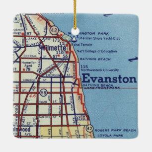 Ornement En Céramique Carte IL Evanstown Vintage