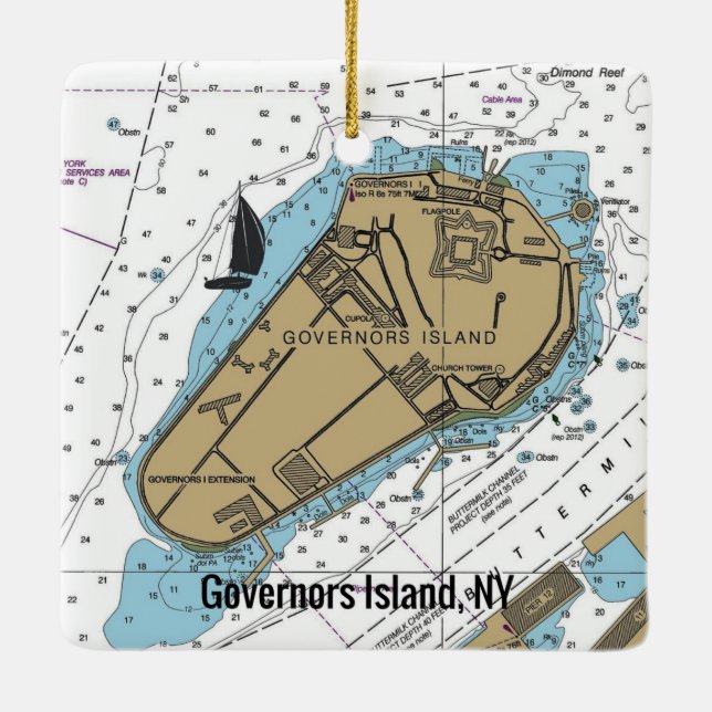 Ornement En Céramique Carte marine de l'île des gouverneurs NY (Dos)