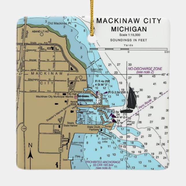 Ornement En Céramique Carte marine de Mackinaw City MI (Dos)
