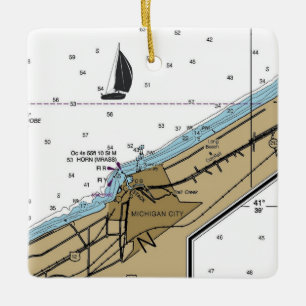 Ornement En Céramique Carte marine de Michigan City Indiana