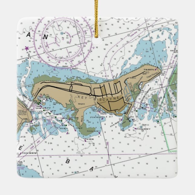 Ornement En Céramique Carte marine Key Biscayne Florida (Dos)