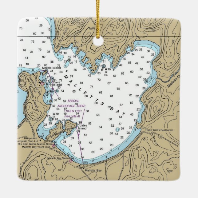 Ornement En Céramique Carte marine VT de Malletts Bay (Dos)