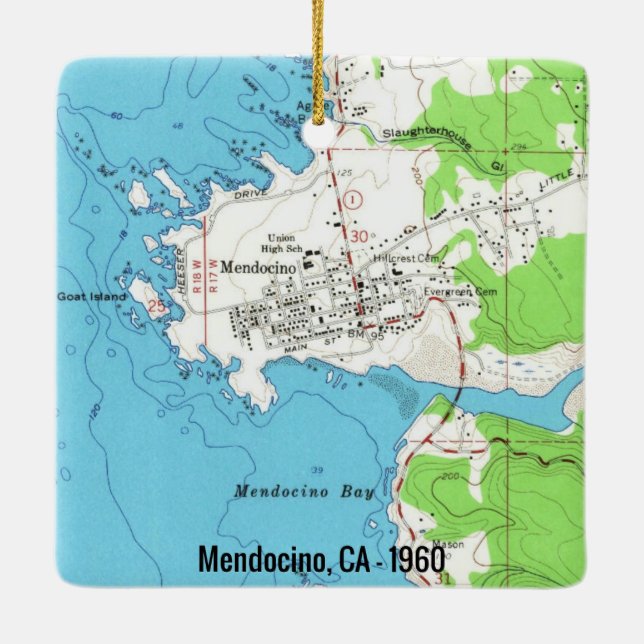 Ornement En Céramique Carte Mendocino CA 1960 (Dos)