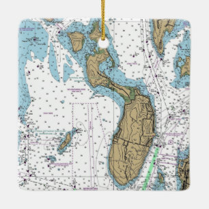 Ornement En Céramique Carte Nautique de Prudence Island RI