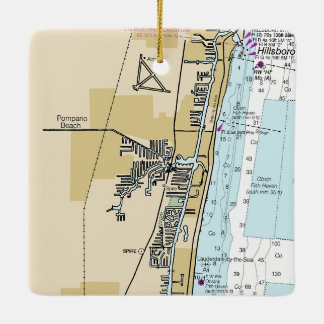 Ornement En Céramique Carte nautique Pompano Beach (Dos)