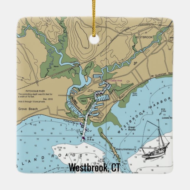 Ornement En Céramique Carte nautique Westbrook CT (Dos)
