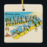 Ornement En Céramique Carte postale de bienvenue Savannah Beach<br><div class="desc">Une carte postale vintage et ludique pour Savannah Beach,  Géorgie réutilisée sur un ornement en céramique.</div>