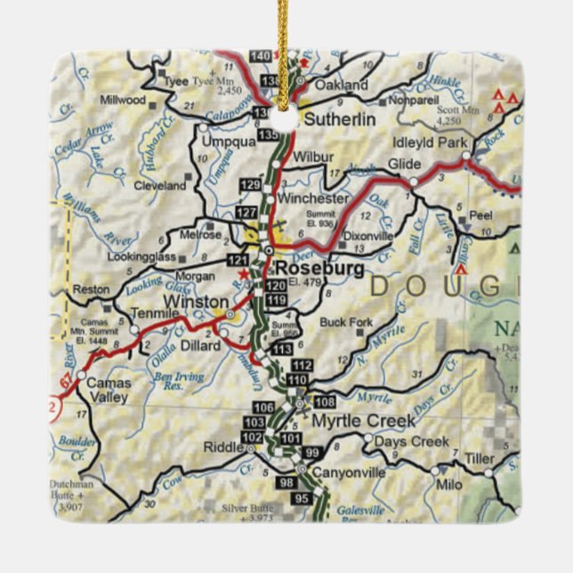 Ornement En Céramique Carte Roseburg OU Vintage (Dos)