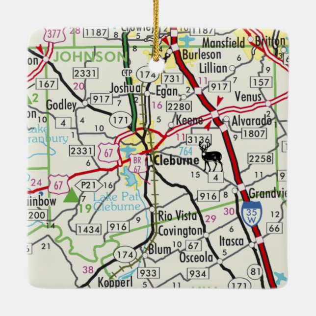 Ornement En Céramique Carte routière Cleburne TX (Dos)