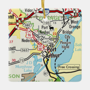 Ornement En Céramique Carte routière de Port Arthur TX
