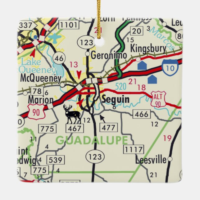 Ornement En Céramique Carte routière de Seguin TX (Dos)