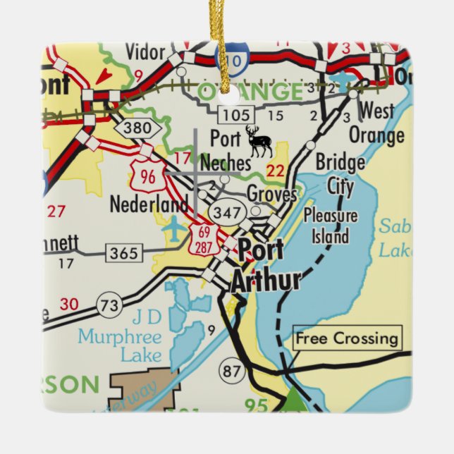 Ornement En Céramique Carte routière Port Arthur TX (Devant)